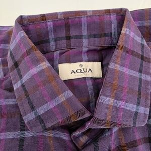 Aqua Toscano 100% Cotton Men's‎ Purple and Brown Plaid Button Up Shirt Size L